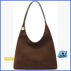Faux Suede Tote Bag, Large Slouchy Hobo with Zipper